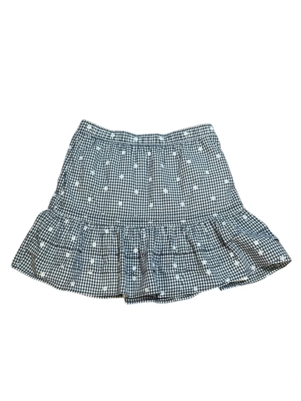 MADEWELL Gingham Ruffle Mini Skirt M Navy/White $89 Retail EUC